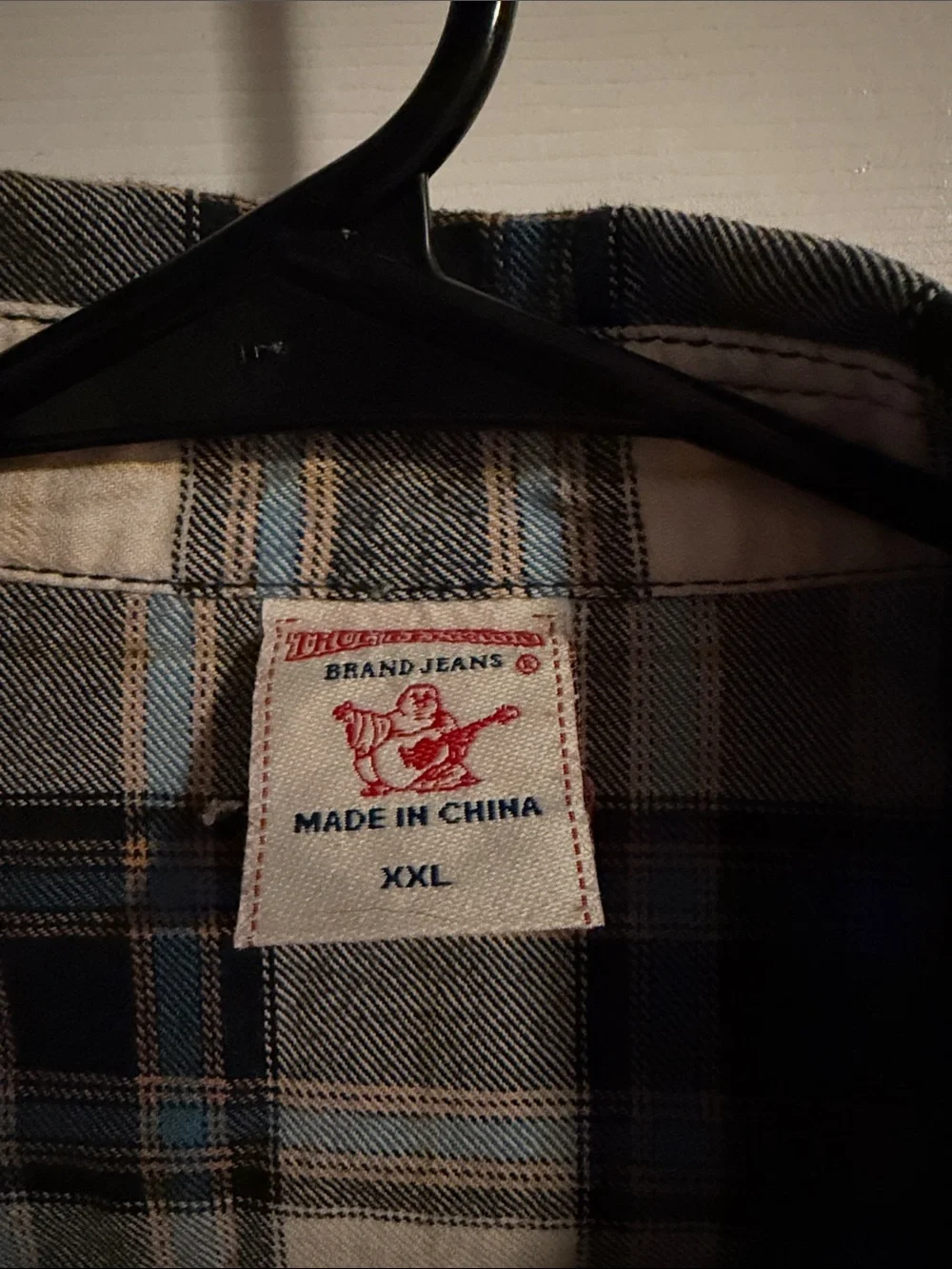 True Religion Men's Plaid Button-Up Shirt in White, Black & Blue